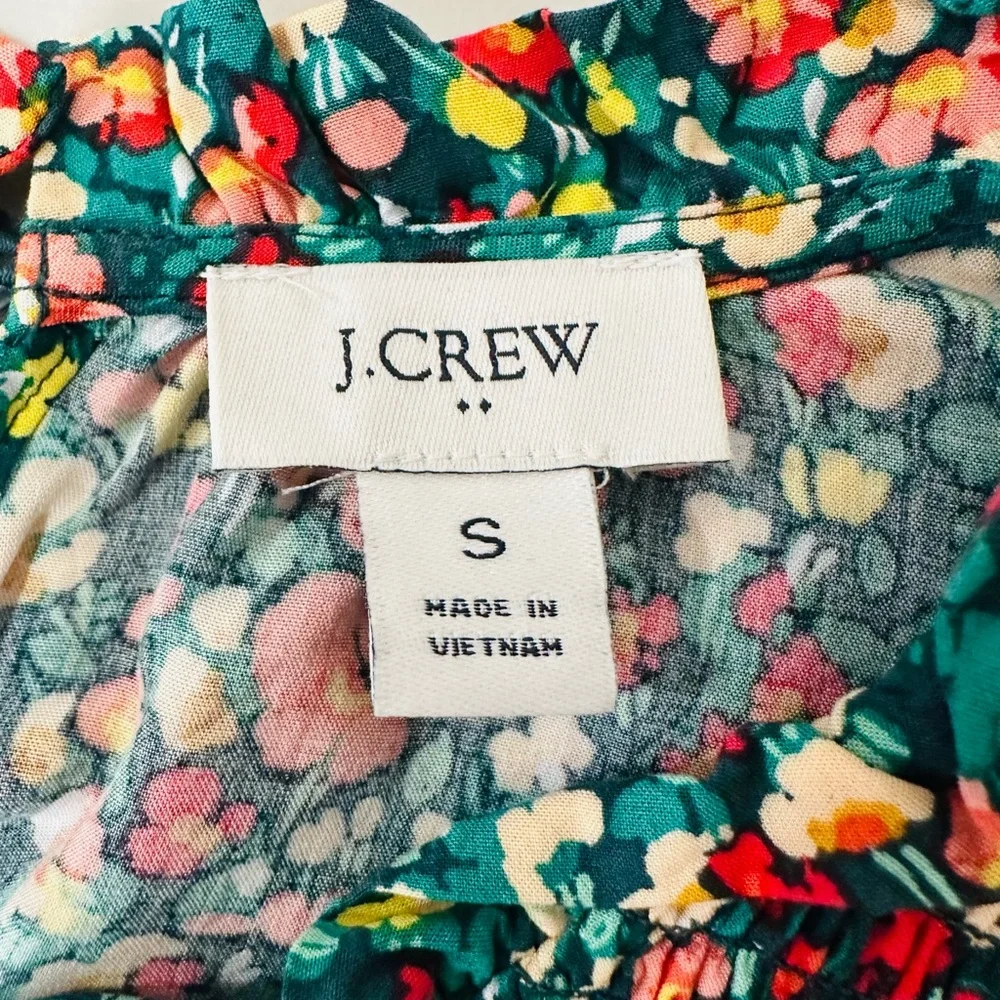 J. Crew Factory Smocked Ruffleneck‎ Top Small Viscose Multicolor